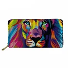 Кошелек женский, разноцветный, кожаный, с принтом в виде радужного льва