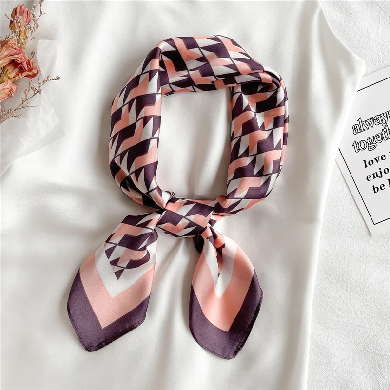 

2021 Women Silk Scarf Square Fashion Lady Bandana Print Shawl and Wraps Neckerchief Hairband Foulard Head Band Design New Summer