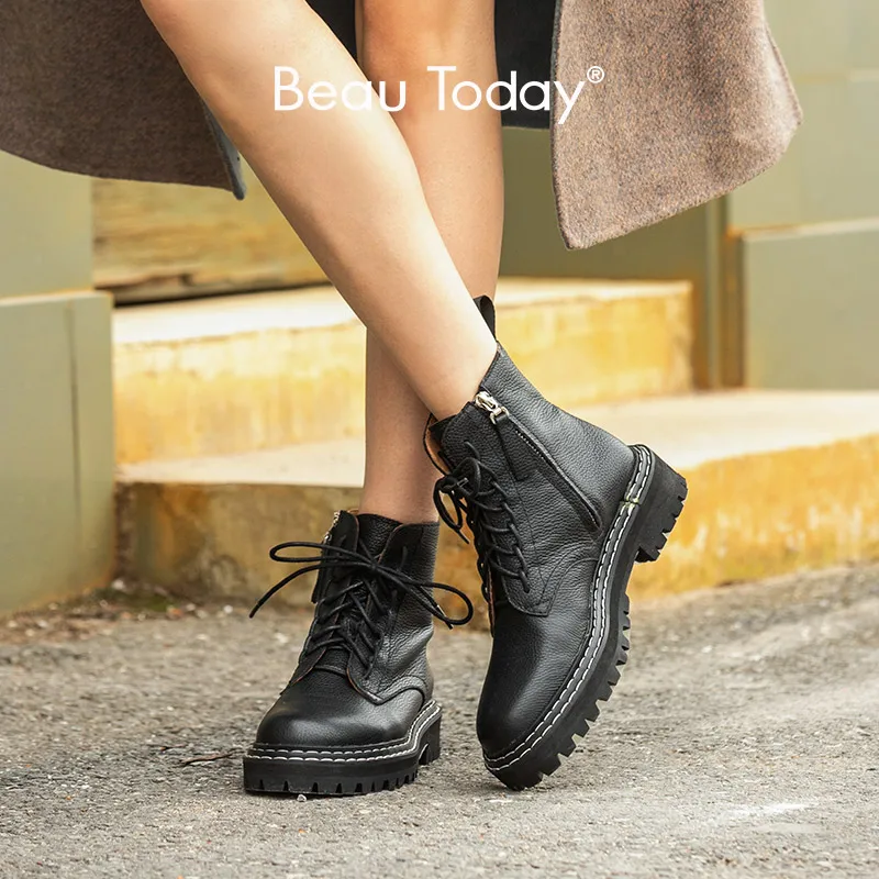 BeauToday/модные женские ботильоны из коровьей замши Женские зимние ботинки