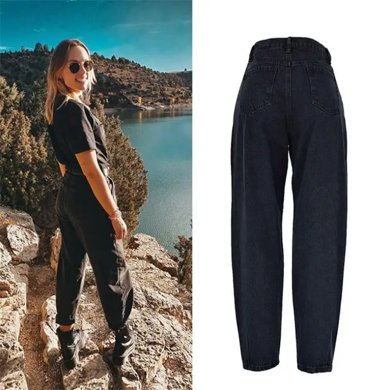 Женские свободные джинсы с высокой талией SupSindy повседневные Черные