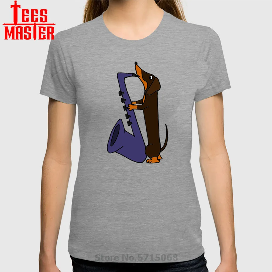 Прикольная Женская такса собака игры Синий саксофоны футболка влюбленных одежда