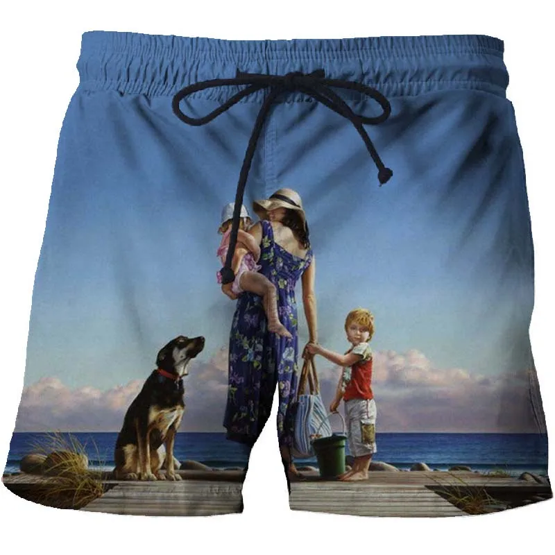 

Summer men's beach shorts new fashion world famous painting printing 3D surf shorts quick-drying swimming trunks surf shorts