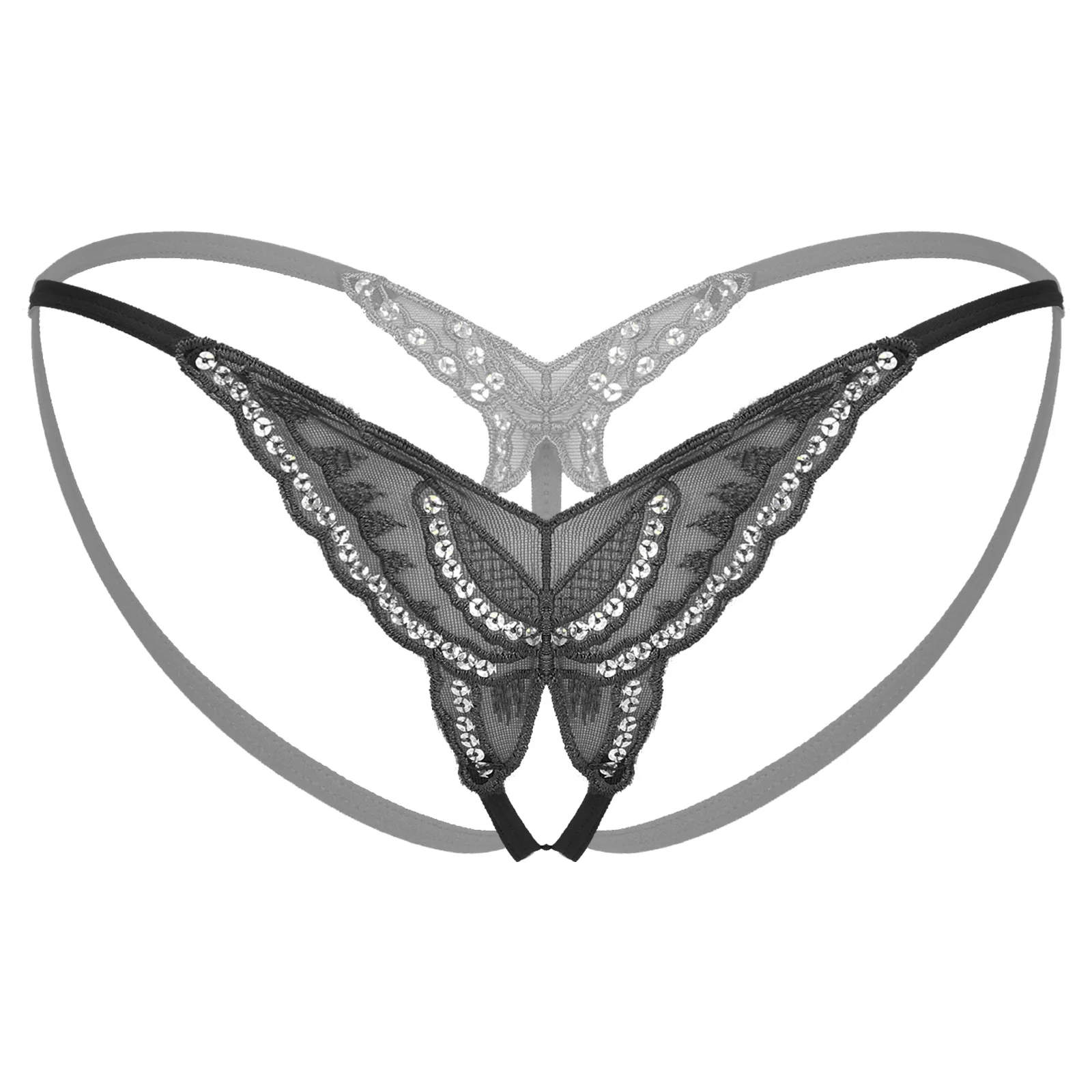 

Women Erotic Sexy Panties Sequined Lace Butterfly T-back Summer Crotchless G-string Lingerie Underwear Low Waist Open Butt Thong
