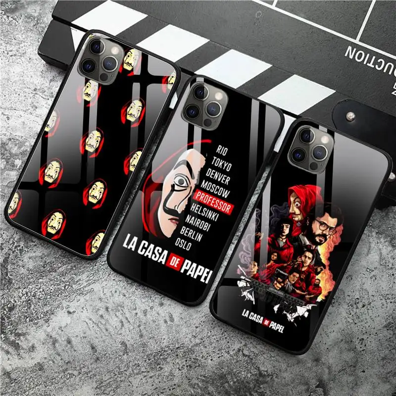 

Spain TV Money Heist House Paper La Casa de papel Phone Case Tempered Glass For iPhone 12Pro Max Mini 11Pro XR XS MAX 8 X 7 Plus