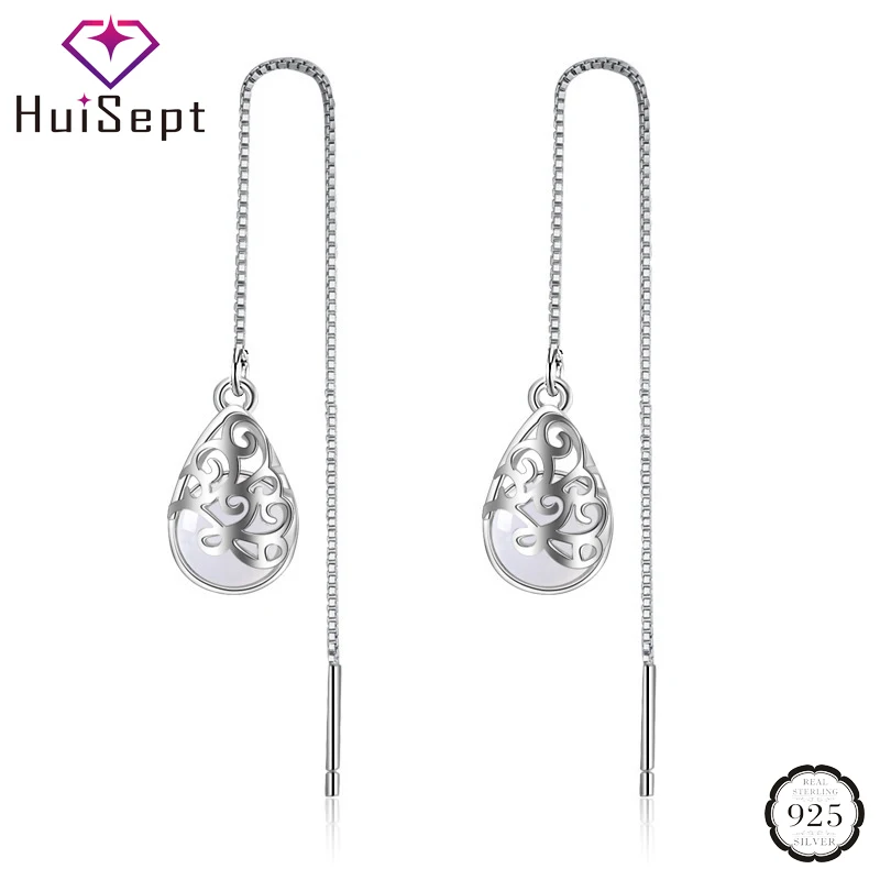 Женские серьги капельки HuiSept модные из серебра 925 пробы с розовым камнем кошачий