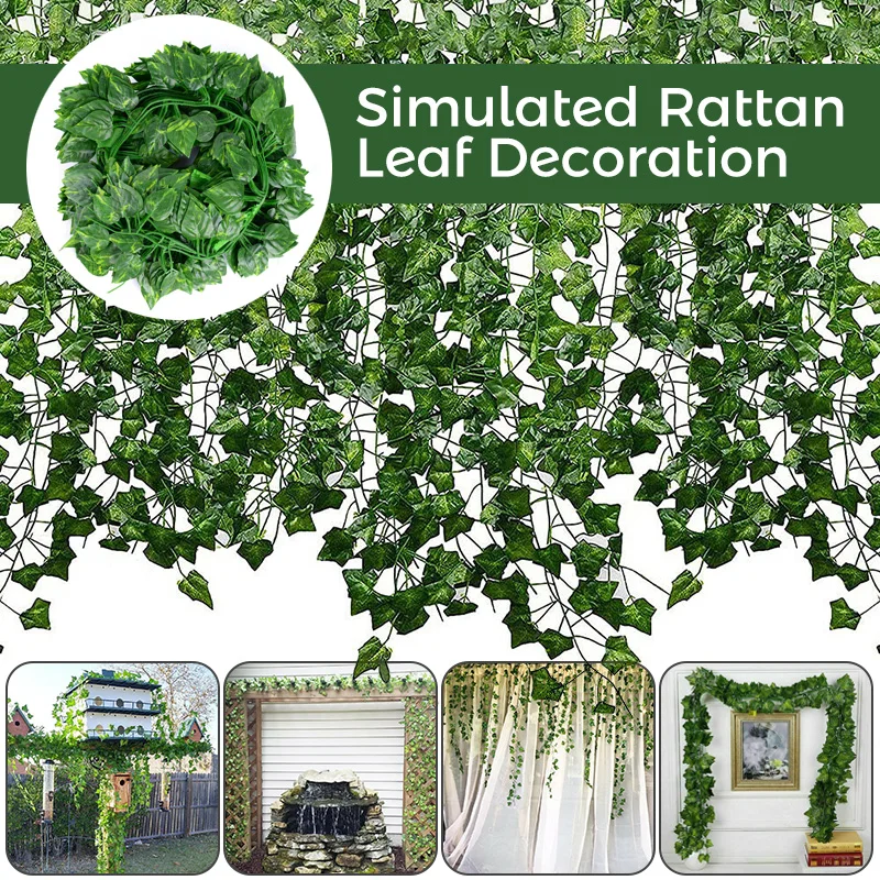 24PCS 2M Lvy Green Fake Leaves Garland Plant Vine Foliage Home Decor Plastic Rattan String Wall Hangings Artificial Plants