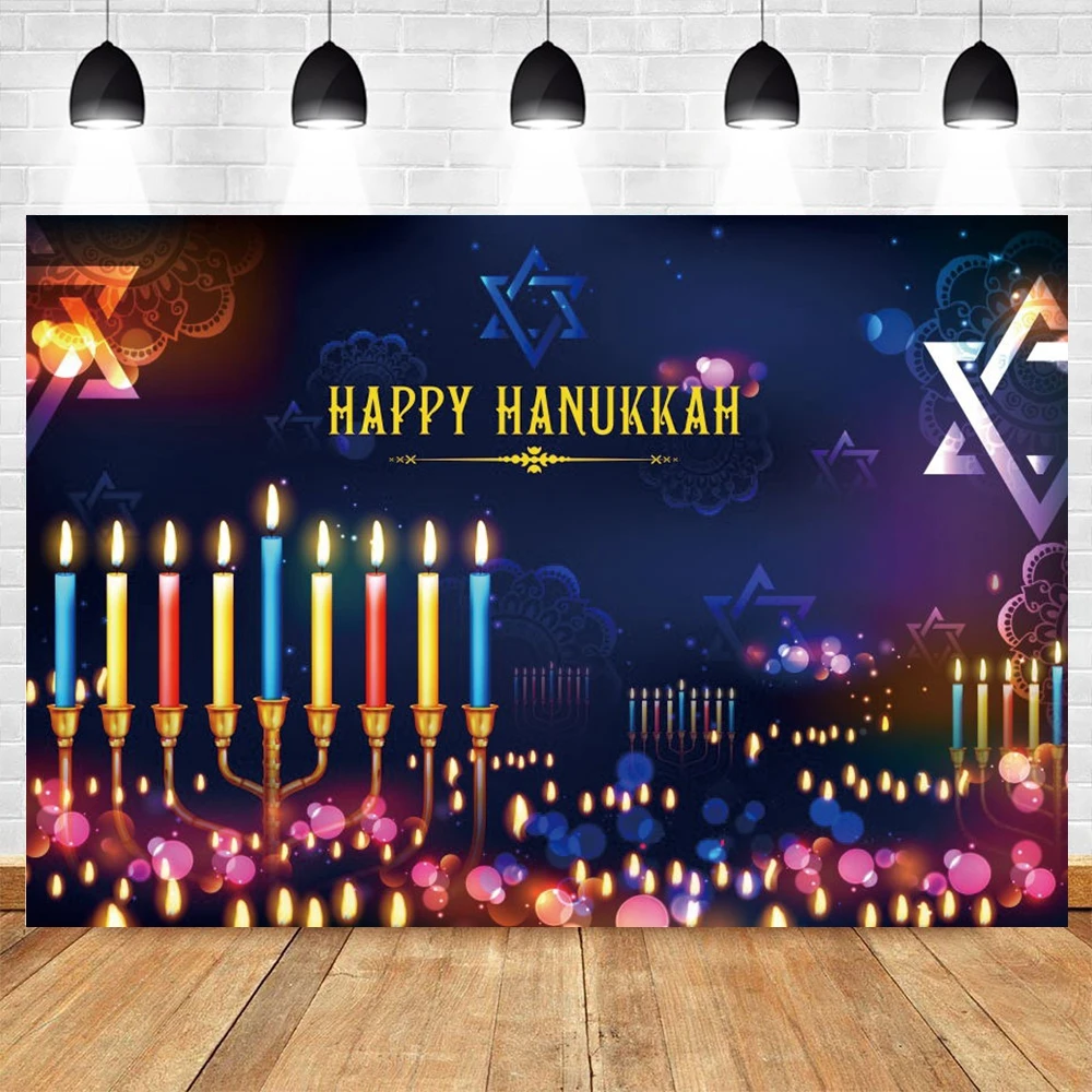 

Rosh Hashanah Jewish New Year Backdrop Happy Hanukkah Candle Candlestick Glitter Vinyl Photography Background For Photo Studio