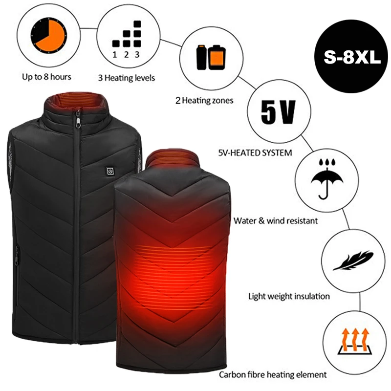 S-8XL USB Electric Heated Vest Hot Sale Ntelligent Heating Waistcoat Thermal Warm Clothing Outdoor Camping Hiking Jacket | Спорт и
