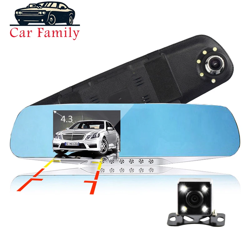 Car Video Recorder Mirror 4.3 Inch Full HD 1080P Dash Cam Dual Lens G-Sensor Night Vision With 6 Led Light Camera | Автомобили и