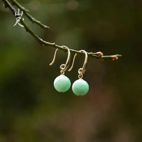 

Qingwan Natural Hetian Jade S925 Sterling Silver Earrings Decoration Simple Classic Graceful and Fashionable Gift for Elders