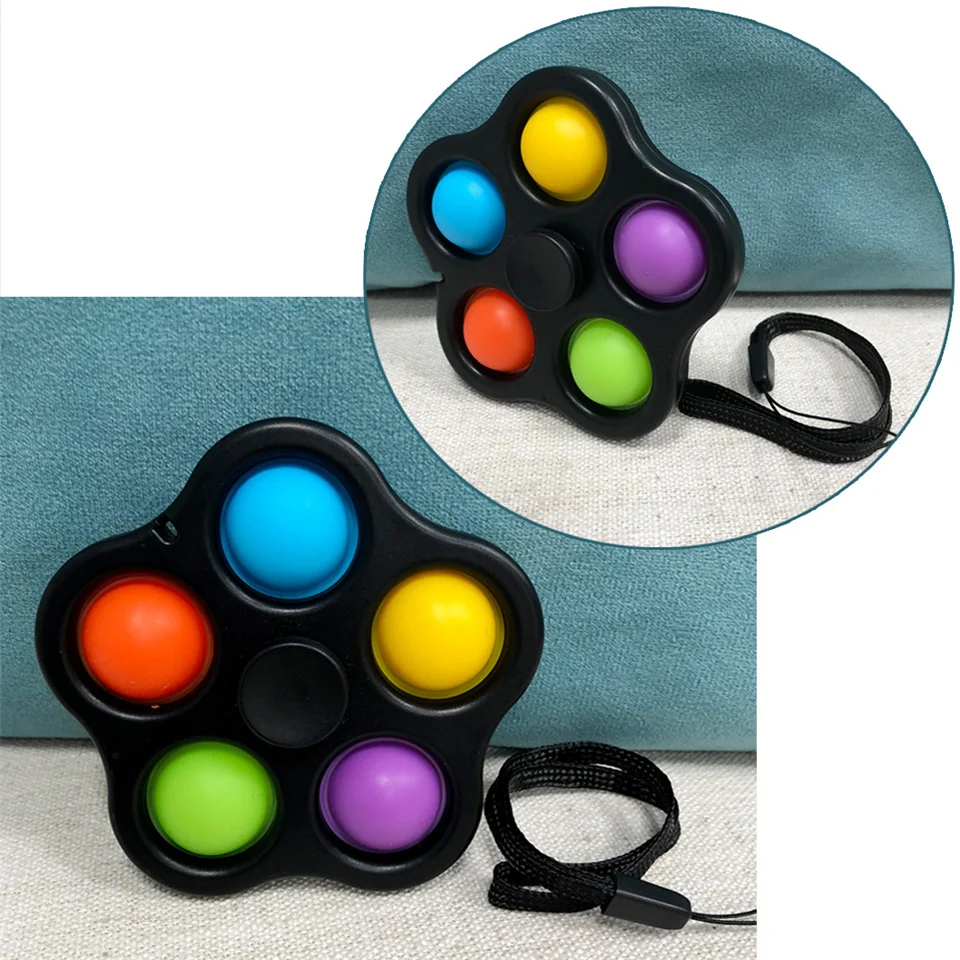 

New Kids Adults Fingertip Spinner Push Pop Bubble Key Chain Decompression Toy Silica Gel Simple Dimple Toy Spinner Popit Fidget