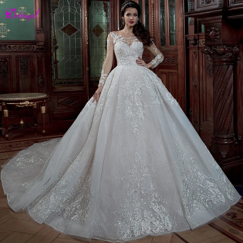 Detmgel Новое поступление Свадебные платья трапециевидной формы с длинным рукавом и