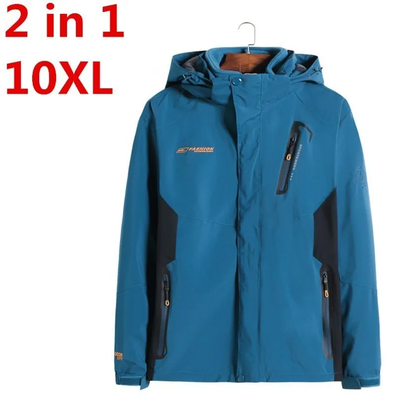 Новый размера плюс 8XL 7XL зимняя куртка мужская хлопчатобумажная парка теплые 2 в 1