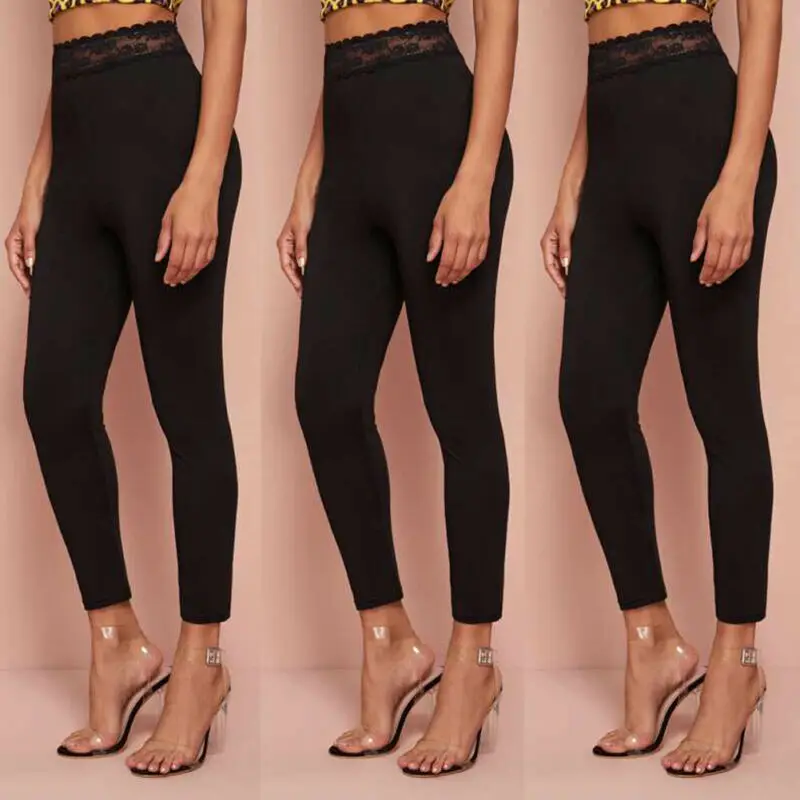Женские брюки OL черные кружевные простые хлопковые леггинсы-капри с кружевной