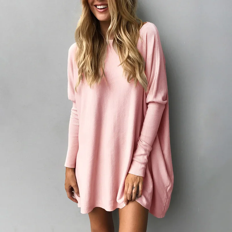 2019 новое осенне-зимнее свободное платье мини-платье модное однотонное с длинными