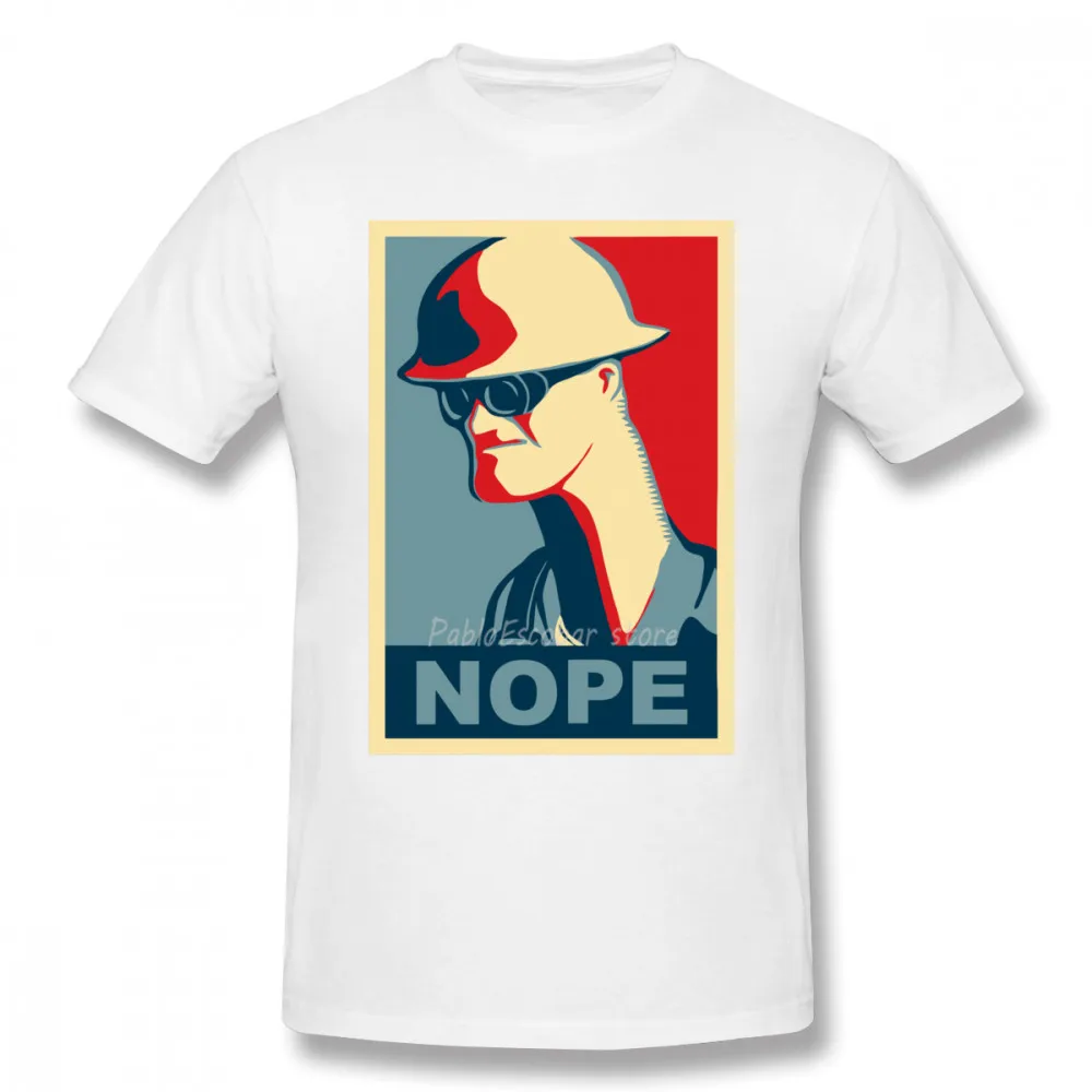 White Футболка Team Fortress 2, футболка с инженером Says Nope, Мужская футболка из 100 хлопка, Пляжная футболка с принтом, большие размеры, забавная футболка - Цвет: White