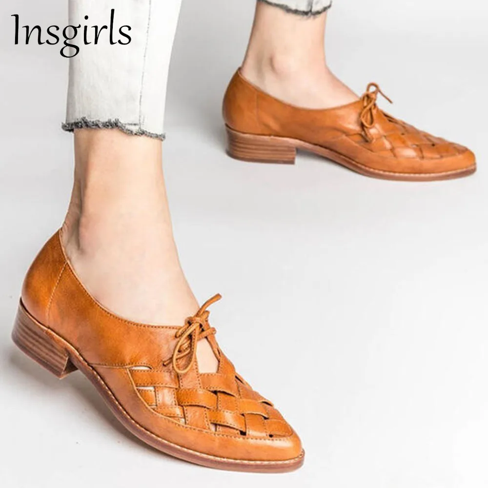 

Women's Sandals 2021 Summer British Style Hollow Out Ladies Pointed Toe Low Heel Shoes Office Female Artificial Leather Shoes