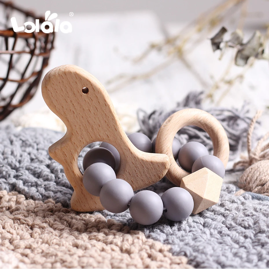 Детский силиконовый Прорезыватель для зубов браслеты из натурального бука