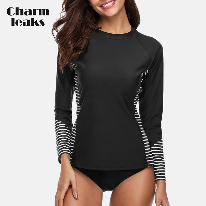 

Charmleaks Women Rash Guard Swimwear Long Sleeve Rashguard Biking Shirts Surf Top Rushguard Running Shirt Swimsuit UPF 50+