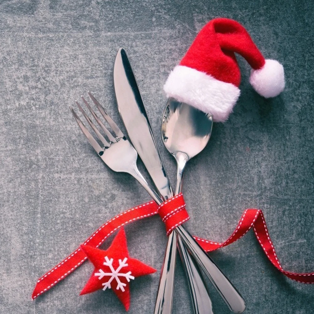 

Cutlery Fork Set Christmas Hat Storage Tool Bottle Atmosphere Mini Hat Cap