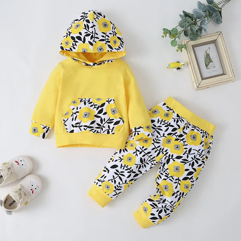 Одежда для новорожденных девочек осенний модный костюм с принтом в виде цветка