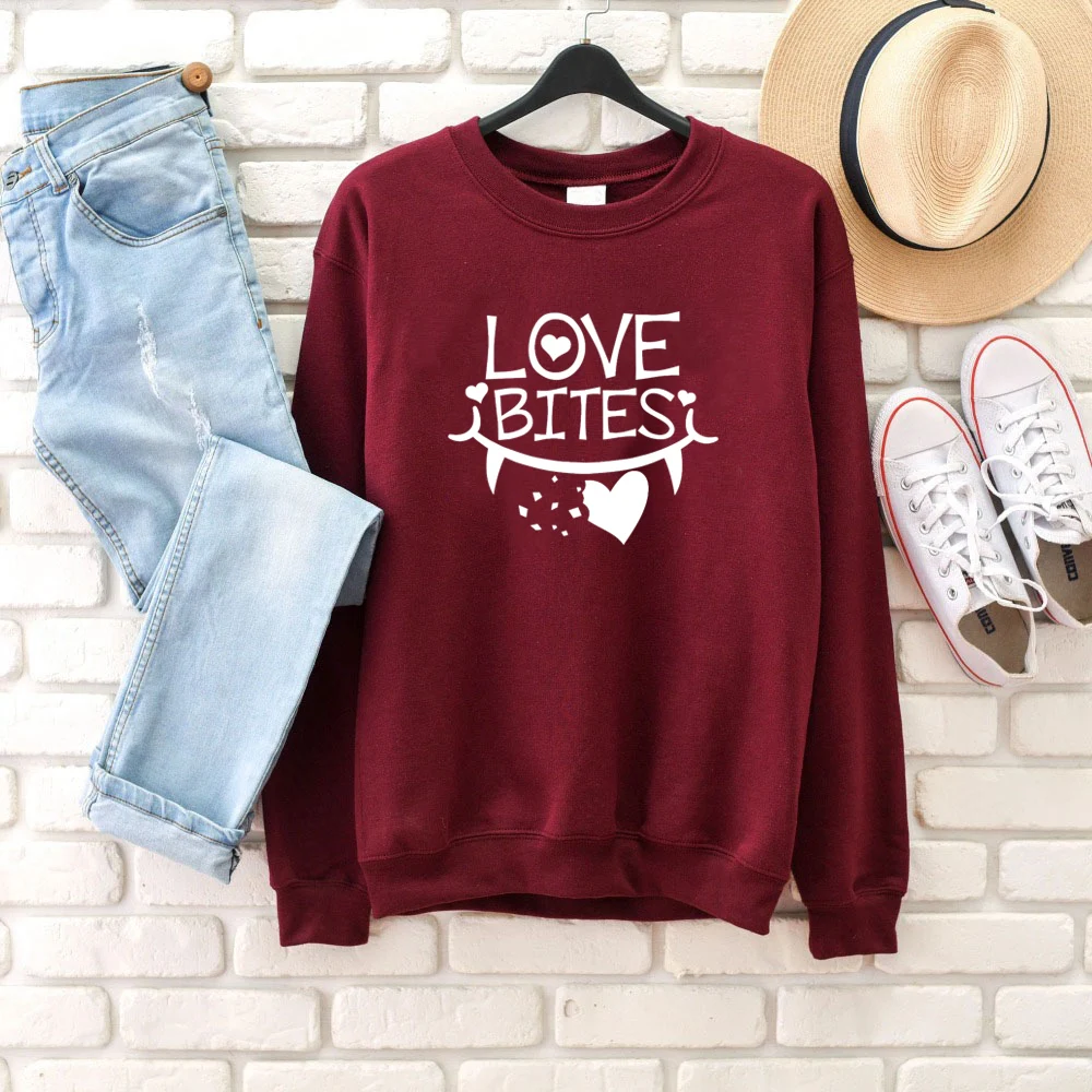 

Unisex Valentine's Clothing Sweatshirt LOVE BITES Funny Cotton Valentine's Graphic gift Hipster Hoodies Cute Lover Heart Jumper