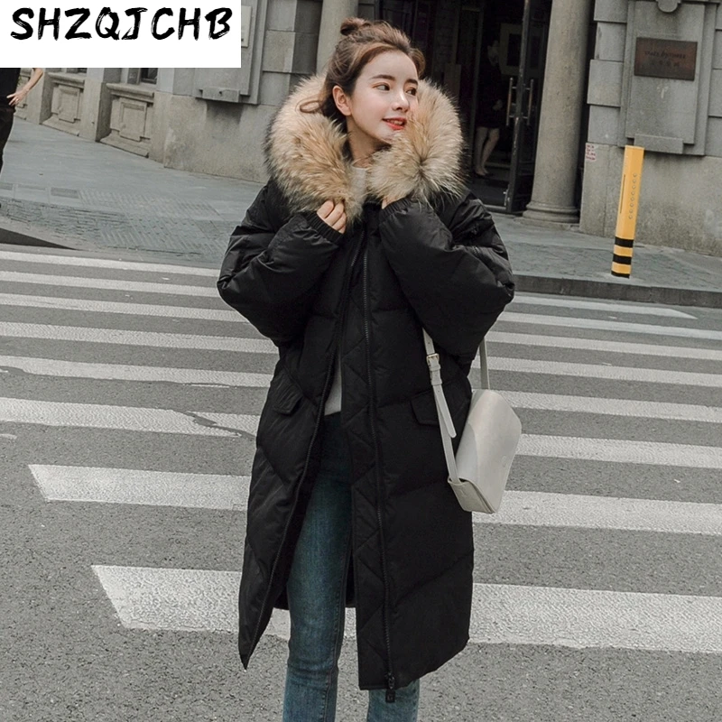 

JCHB 2021 Women Winter Jacket Long Hoody Parka Female Warm Thicken Large Fur Collar Students Coats Outwear manteau femme hiver