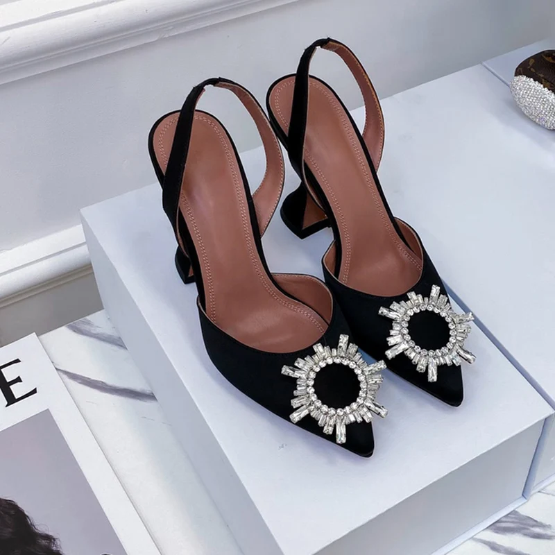 Женские босоножки с острым носком туфли-лодочки на высоком каблуке со стразами и