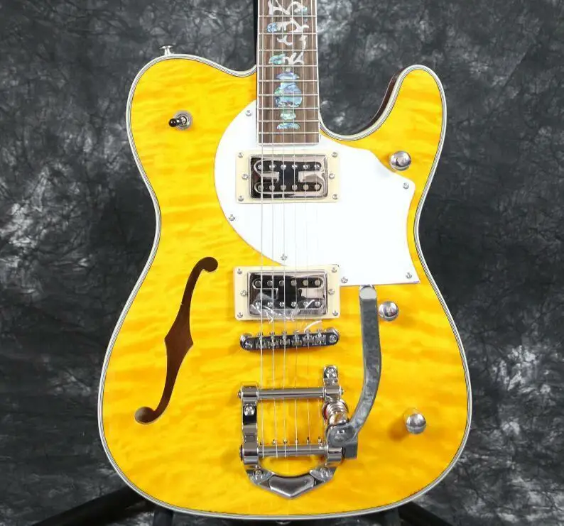 Starshine специальная F отверстие TL Электрогитара стеганый клен Alalone инкрустация Bigsby
