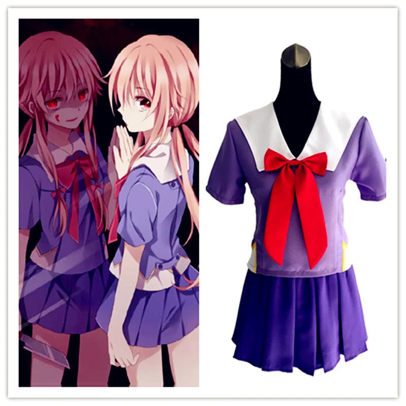 Школьная форма будущего дневника Gasai Yuno Mirai Nikki косплей костюм парик юбка + Топ