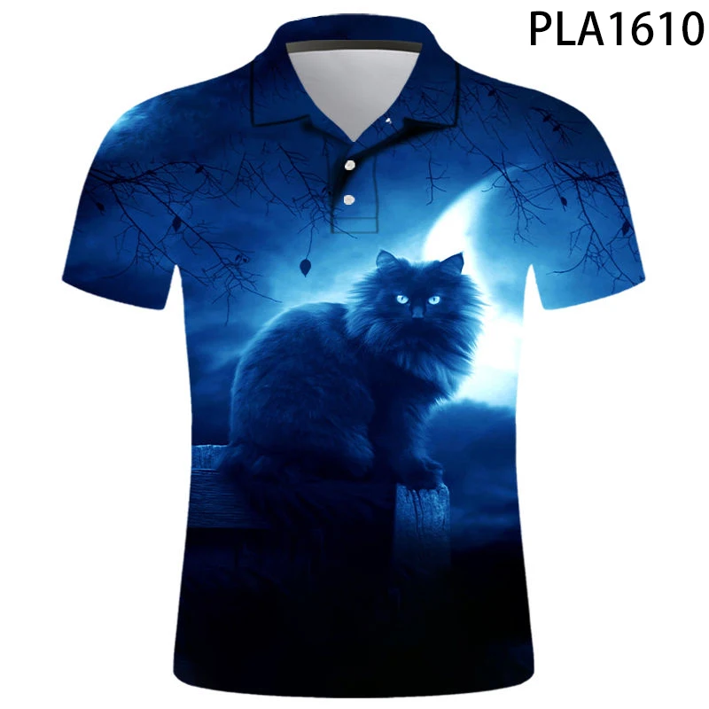 Streetwear Men 3D Print Sweatshirt Cartoon Animal Cat Children Polo Shirt Sport Pullover Tops Summer New Fashion Short Sleeve