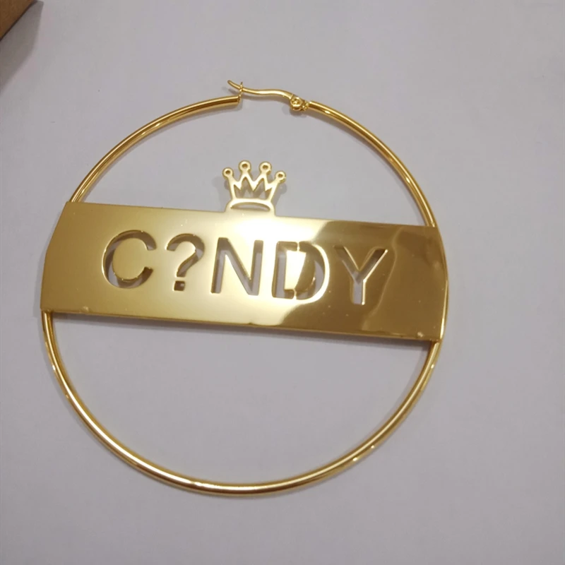 Индивидуальные большие серьги-кольца в виде короны с именем под заказ для женщин