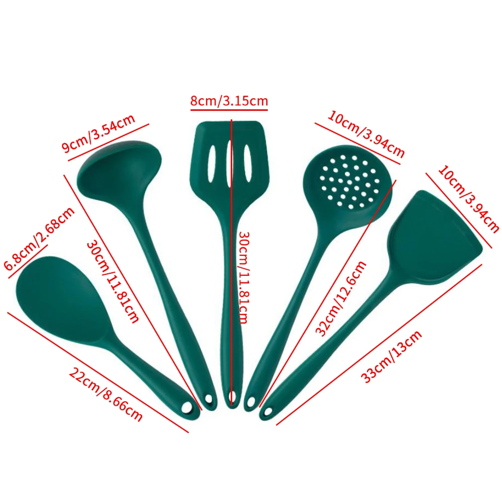 

5PCS Kitchen Silicone Cooking Utensils Set Non-Stick Cookware With Hook Loop Easy To Clean Shovel Spoon Soup Cooking Tool Sets
