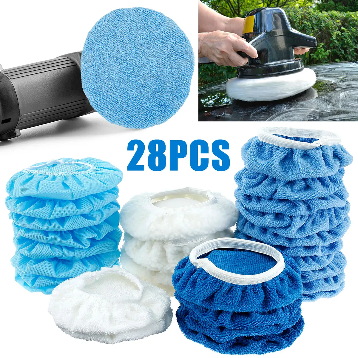 

28pcs Car Polisher Pad Bonnet Soft Microfiber Polishing Bonnet Buffing Pad Cover For Car Polisher 5-6 In Car Care Auto Wax Cover