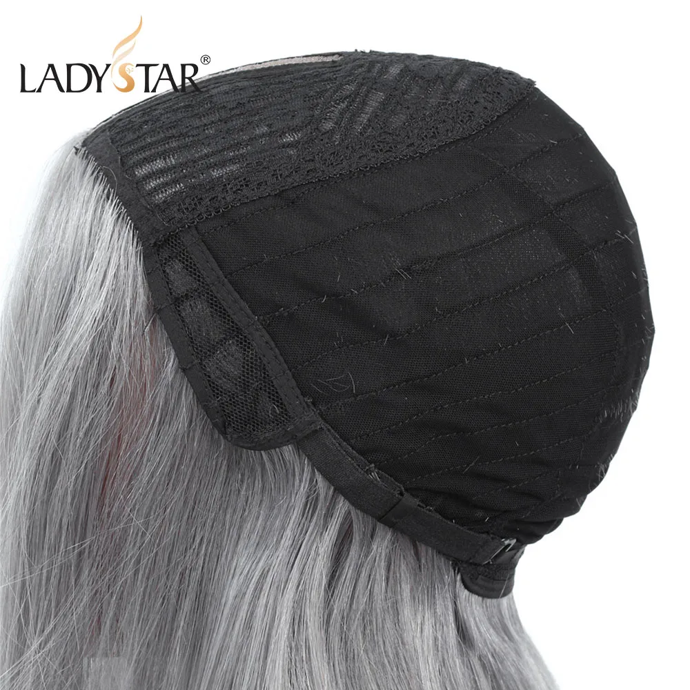 LADYSTAR Человеческие волосы Remy, парики 150% плотности для женщин, серый цвет, парики, длинные волосы, прямые, средняя длина, парик