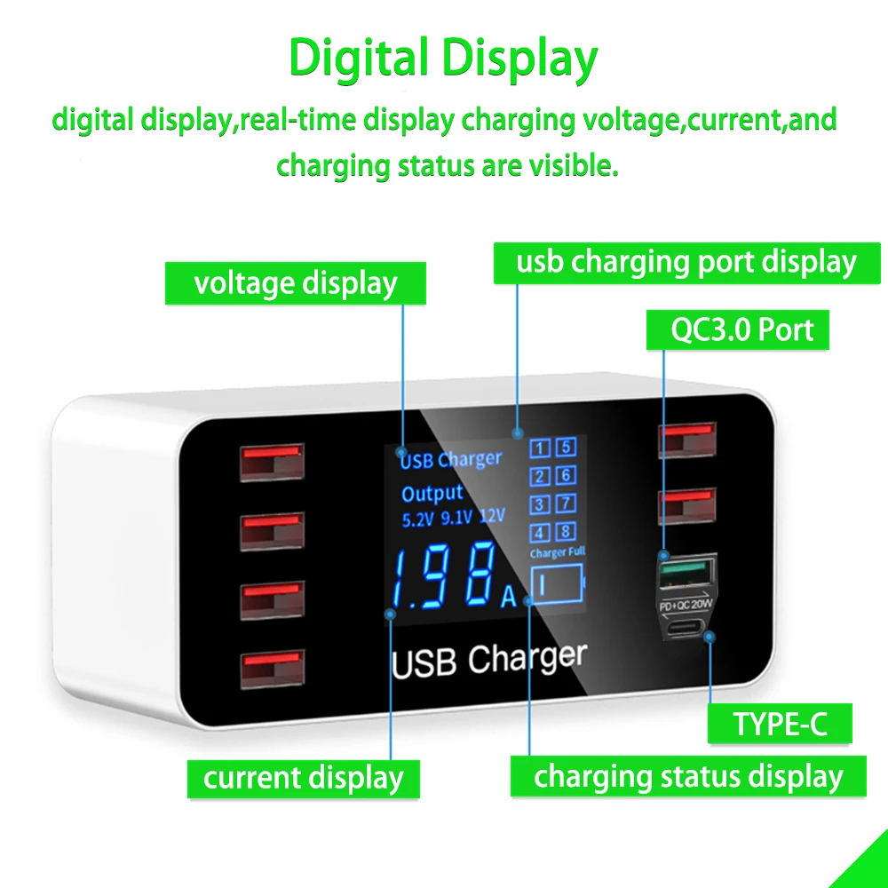 quick charge 3 0 fast charger adapter 8 usb charger station type c phone charger for iphone xiaomi huawei samsung free global shipping