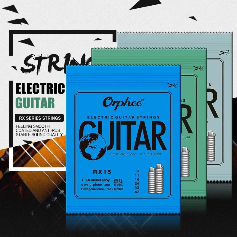 

Детали для гитары, музыкальный инструмент, набор металлических струн для электрогитары серии RX, практичная Шестигранная углеродистая стал...