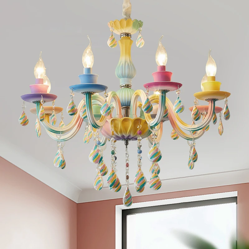 Хрустальная люстра Европейская принцесса Макарон светодиодная Радужная свеча в