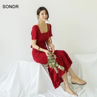 one piece korean dress female summer cotton linen dress chic elegance office dresses vintage bag hip dress fishtail long dresses