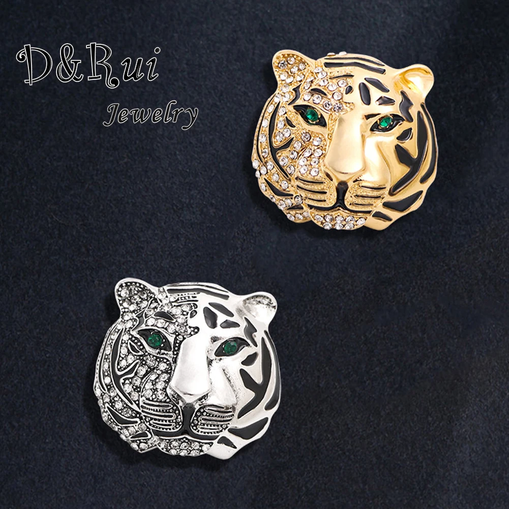 

Men 2-color 2022 Brooch New Rhinestone Diamond Tiger Brooch Collar Pin Retro Men's Alloy Animal Jewelry Party Brooch Gifts