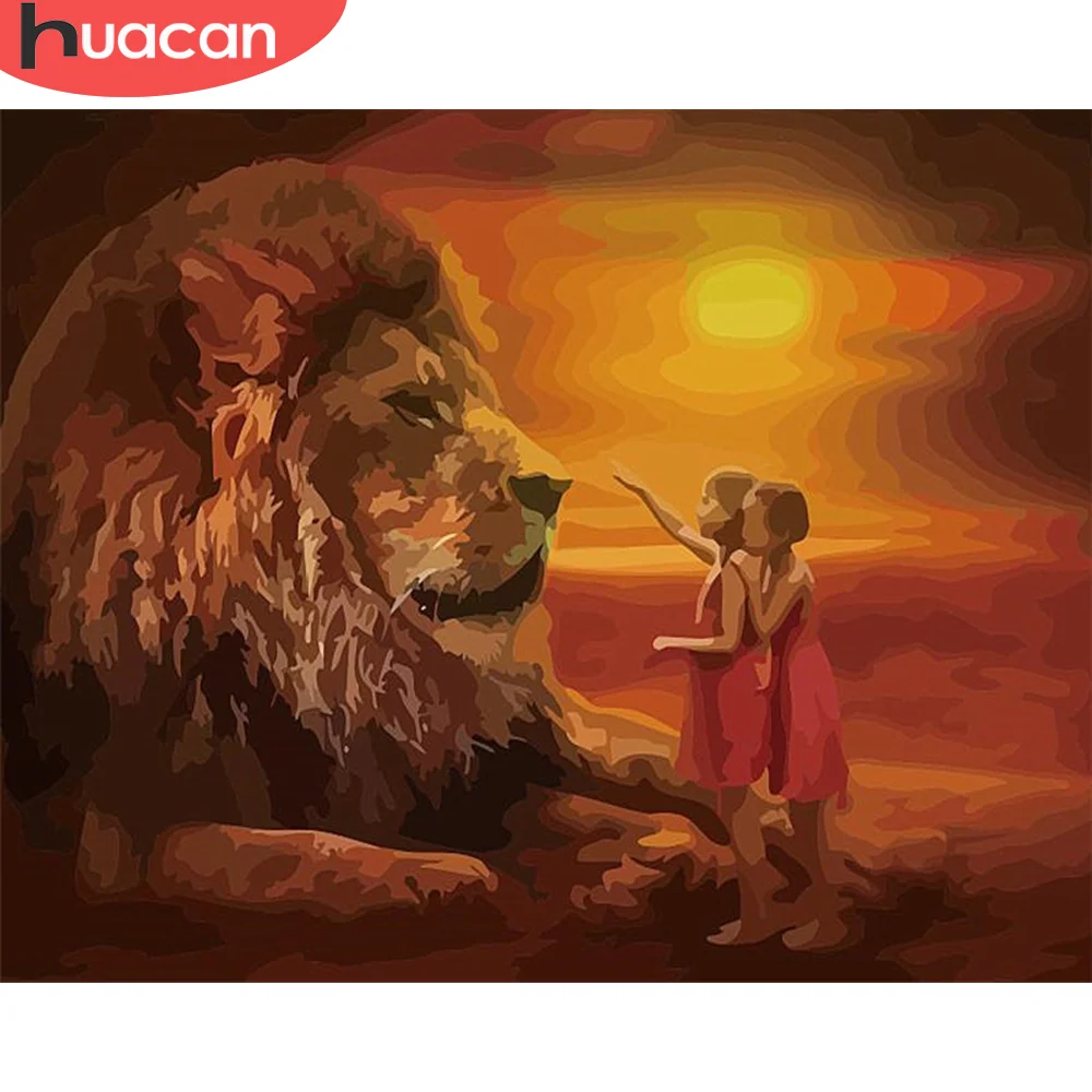 HUACAN краска по номеру девушка DIY картинки номерам Лев наборы ручная ed ing Art рисунок