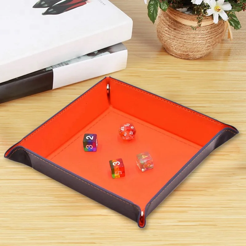 Folding Dice Storage Box PU Leather Quadrilateral Table Tray Coin Keys Holder | Дом и сад