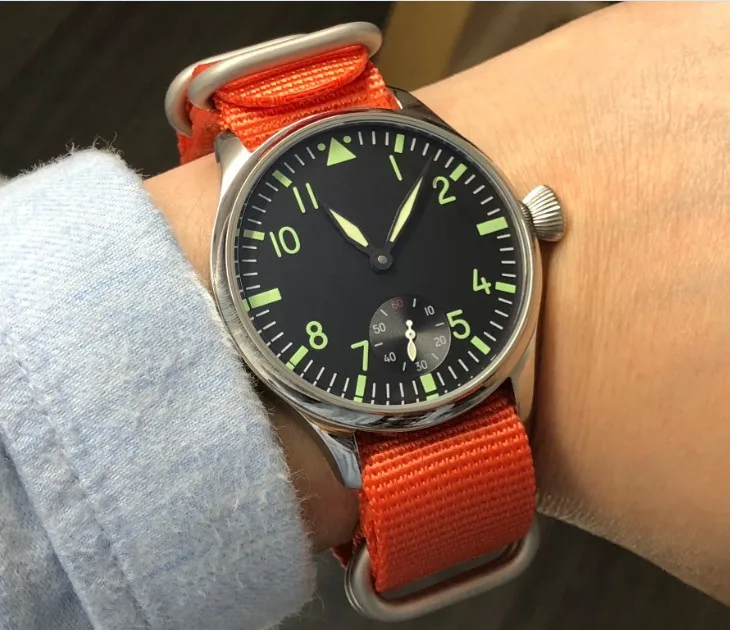 Сапфировое стекло 44 мм черный циферблат Азиатский 6498 17 драгоценностей