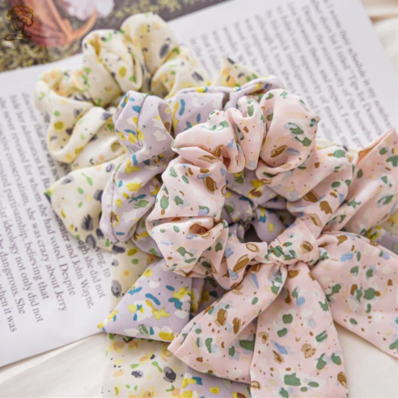 

Korean Print Bow Elastic Hair Bands For Women Scrunchies Headband Hair Ties Girls Fashion Ponytail Holder Hair Accessories 2021