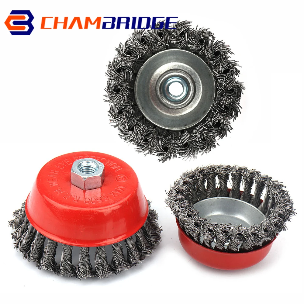 

3Inch 75mm Twist Knot Steel Wire Cup Wheel Brush M10/M14 For Metal Polishing Derusting Wire Wheel Brush Disc For Angle Grinder