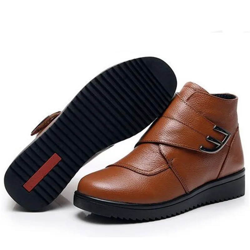 Женские ботильоны из натуральной кожи большие размеры Повседневная Теплая обувь