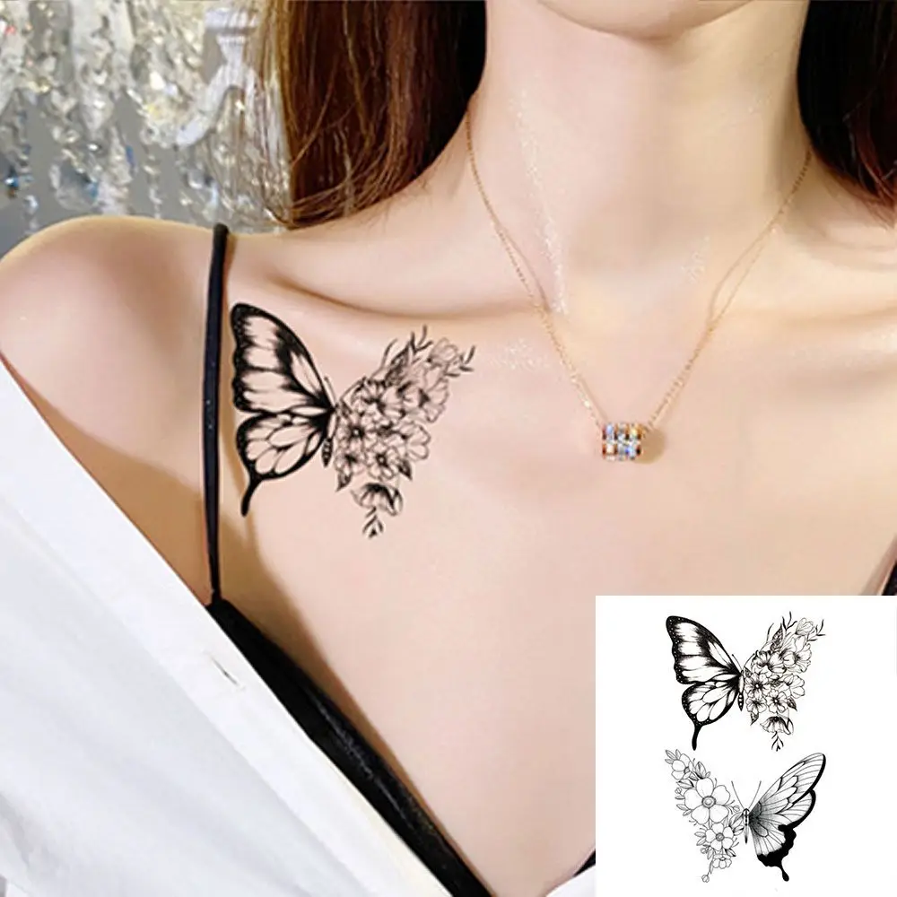 Водостойкая временная татуировка Бабочка тигр перо узор для мужчин женский