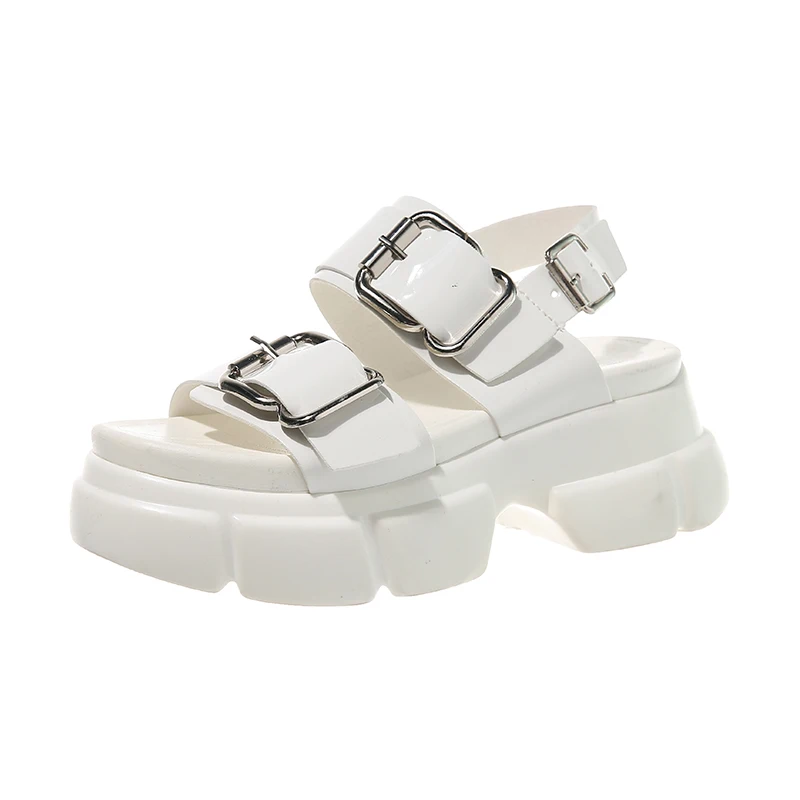 

Simple Solid Color Fashion Ladies Roman Sandals Summer Hot Sale Casual Thick-Soled Metal Decorative Wedge Sandals Comfortable.