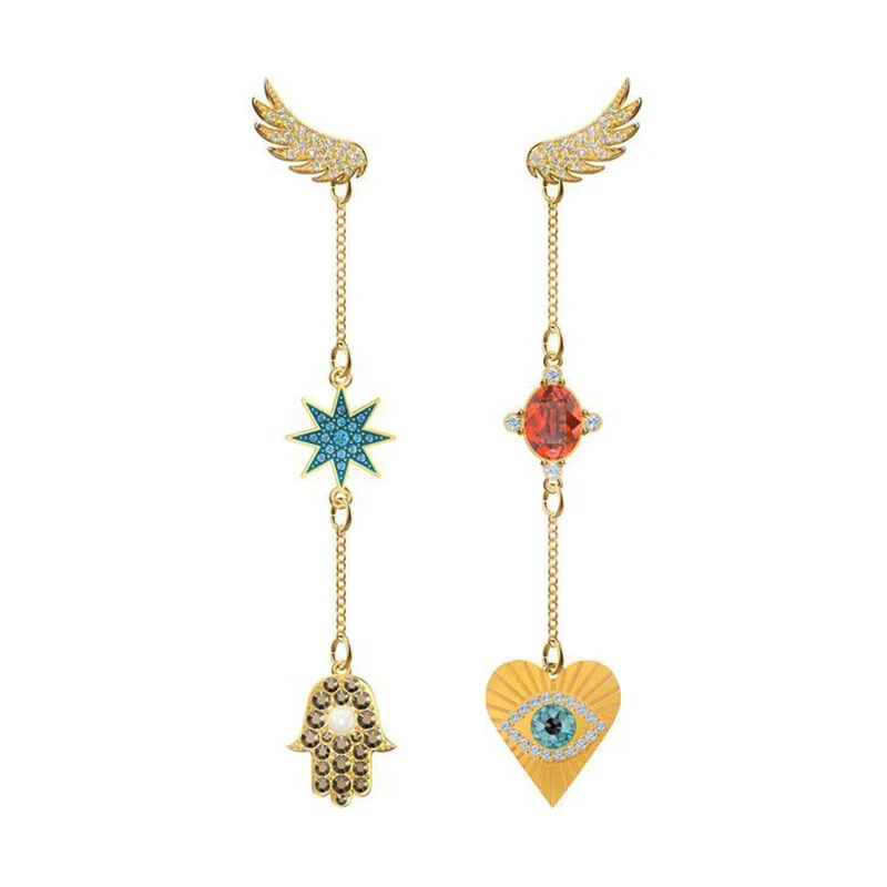 

SWA High Quality New LUCKY GODDESS Pierced Earrings Element Lucky Palm Demon Eye Pattern Crystal Earrings Female Romantic Gift