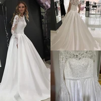 tulle high neckline a line wedding dresses long sleeves crystals bridal gown button down wedding gowns vestido de noiva mariage